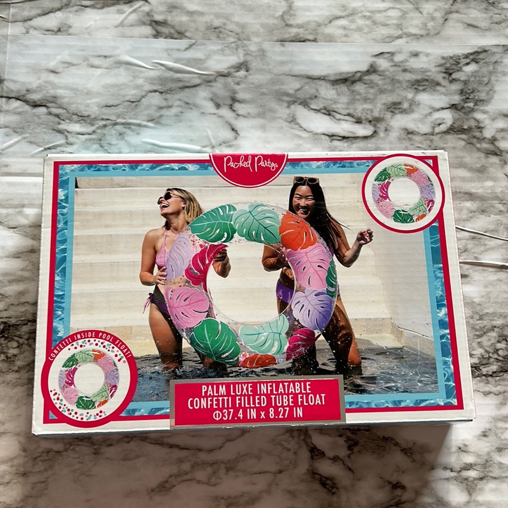 New! Packed Party Palm Luxe Inflatable Confetti Filled Tube Float